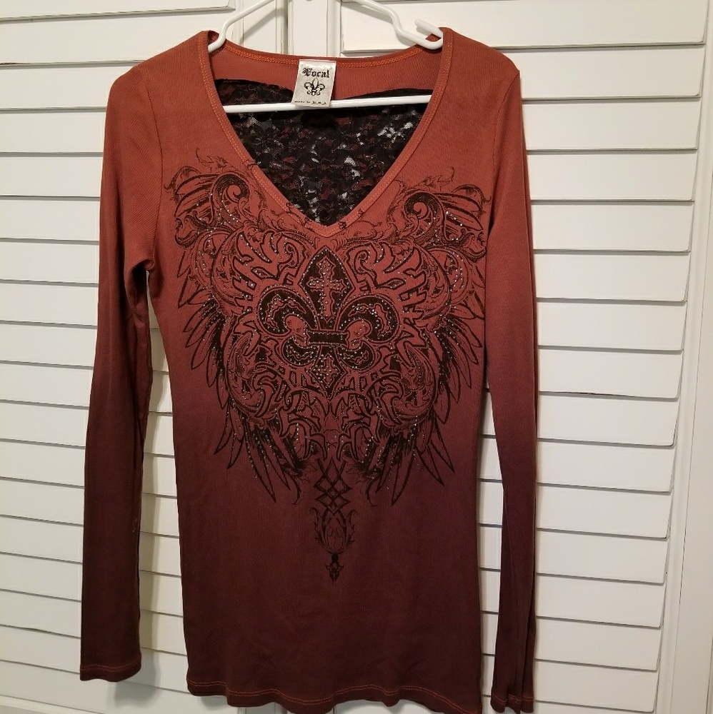 Vocal Embellish Design Long Sleeve Shirt Ombre